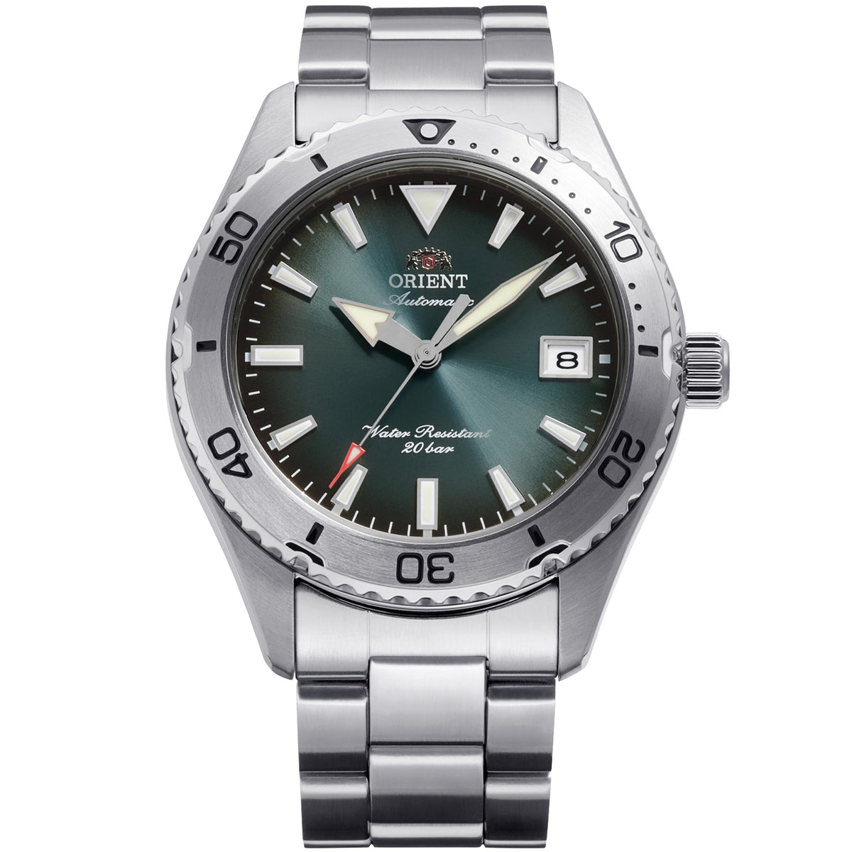Orient Mako 40mm RA-AC0Q13E30B mens automatic watch with green dial and stainless steel bracelet