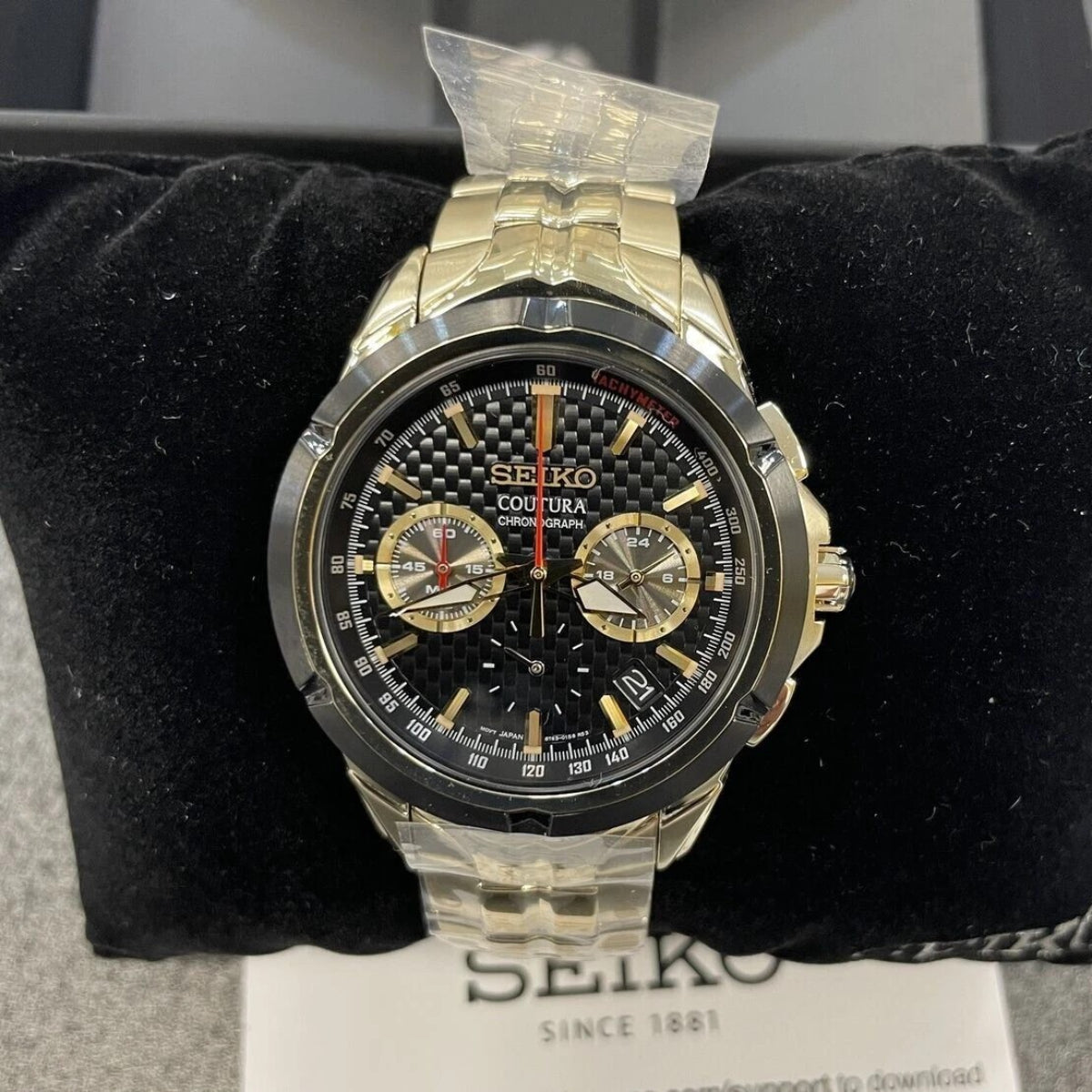Seiko Coutura SSB440P1 black dial front view in box packaging