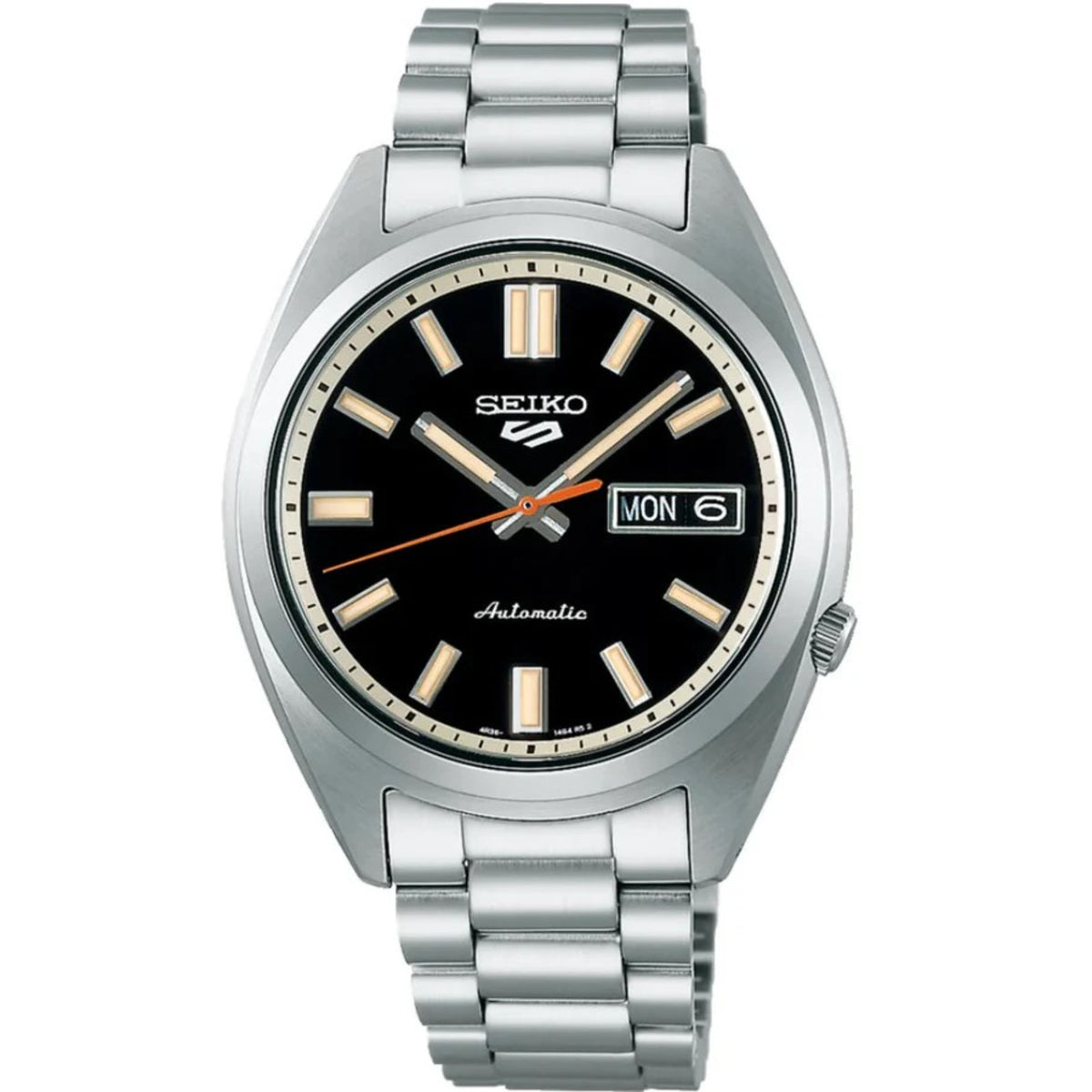 Seiko 5 Sports SNXS Classic ‘Deep Black’ Black Dial Steel Bracelet Men's Watch SRPK89K1 front view