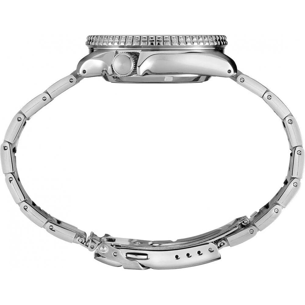 Stainless Seiko watch bracelet with clasp and case side, dial not shown