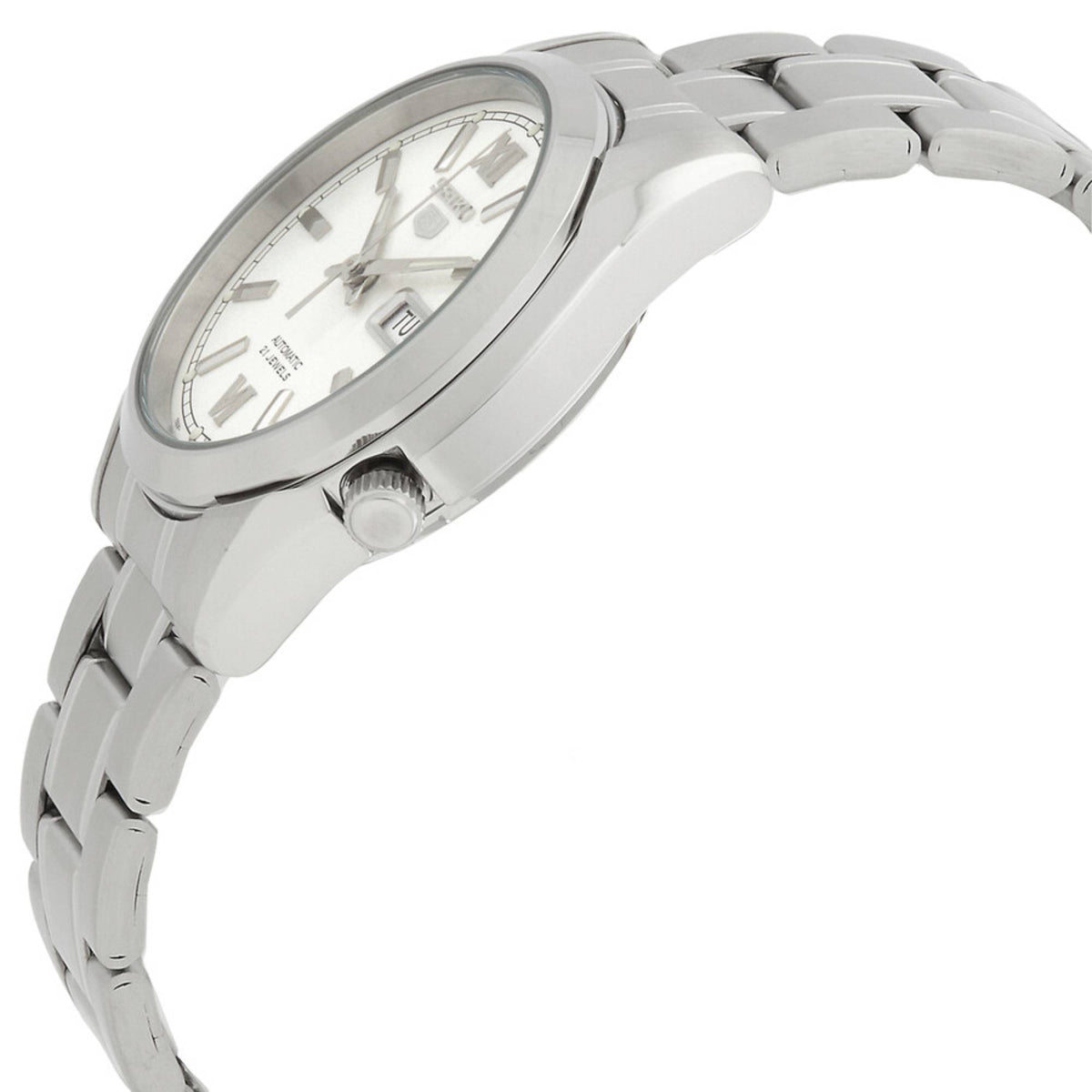 Seiko 5 Automatic SNKL51K1 stainless steel case side profile view