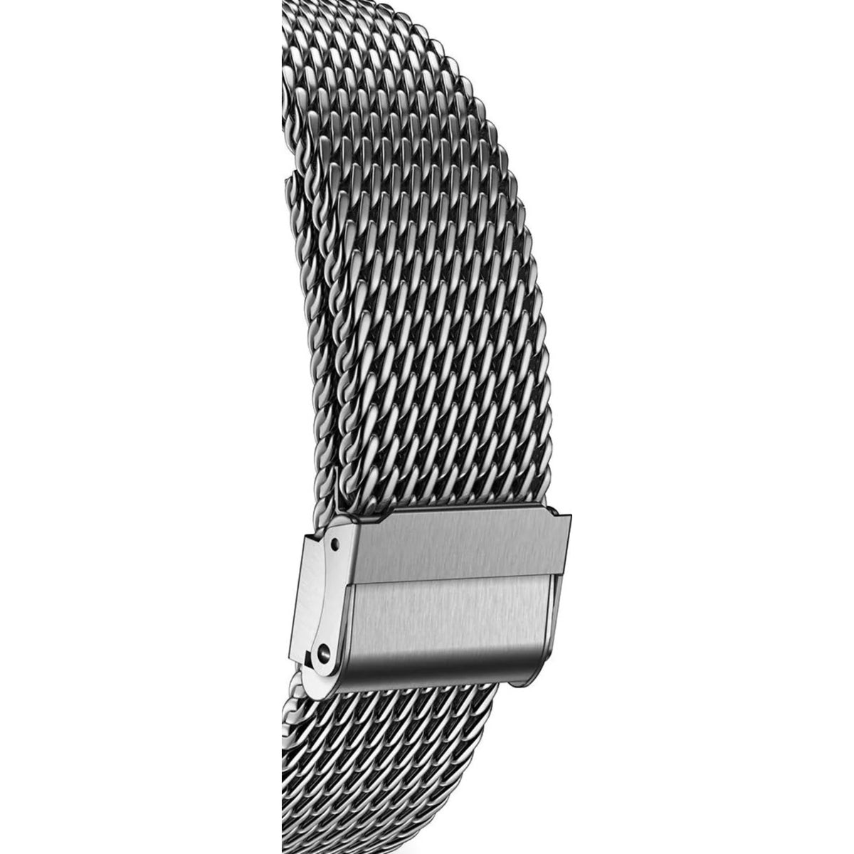 Steel mesh watch bracelet end with rectangular clasp