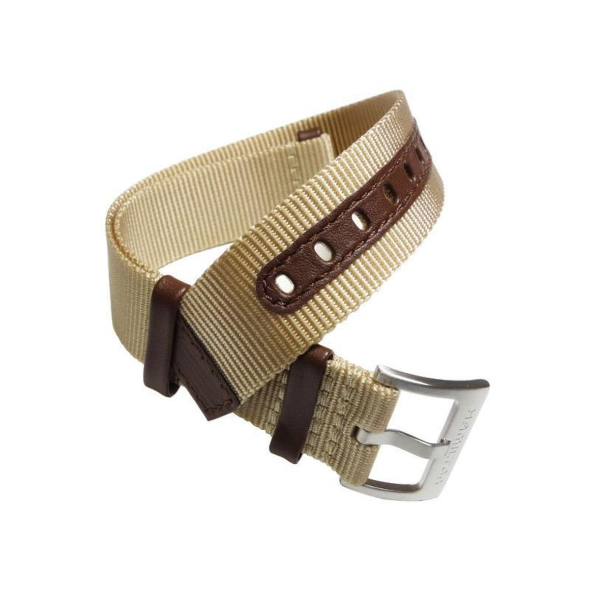 Hamilton Khaki Field H690694103 watch strap with brown leather keepers and reinforced adjustment eyelets