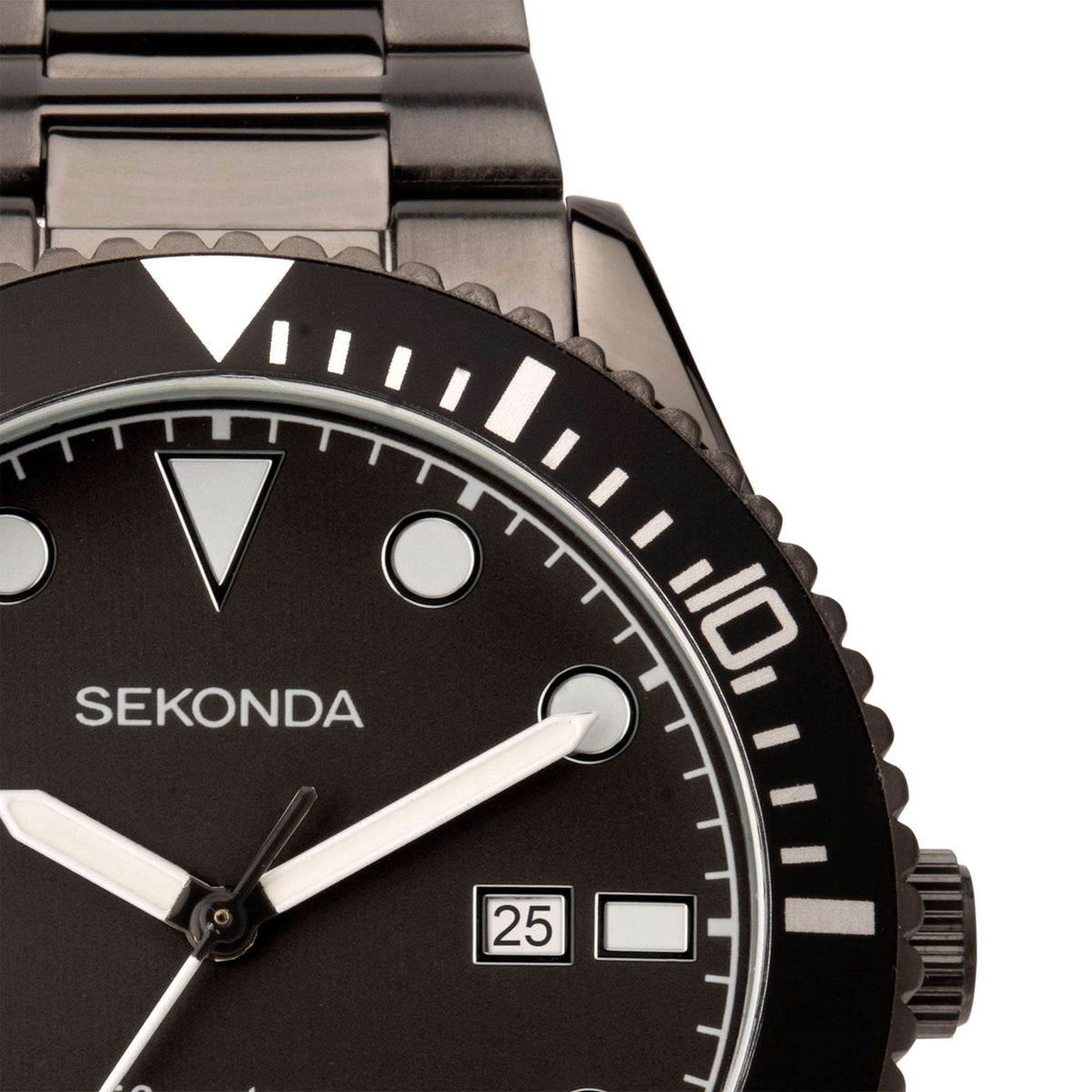 Sekonda men's watch close-up, black dial with minute track and date window