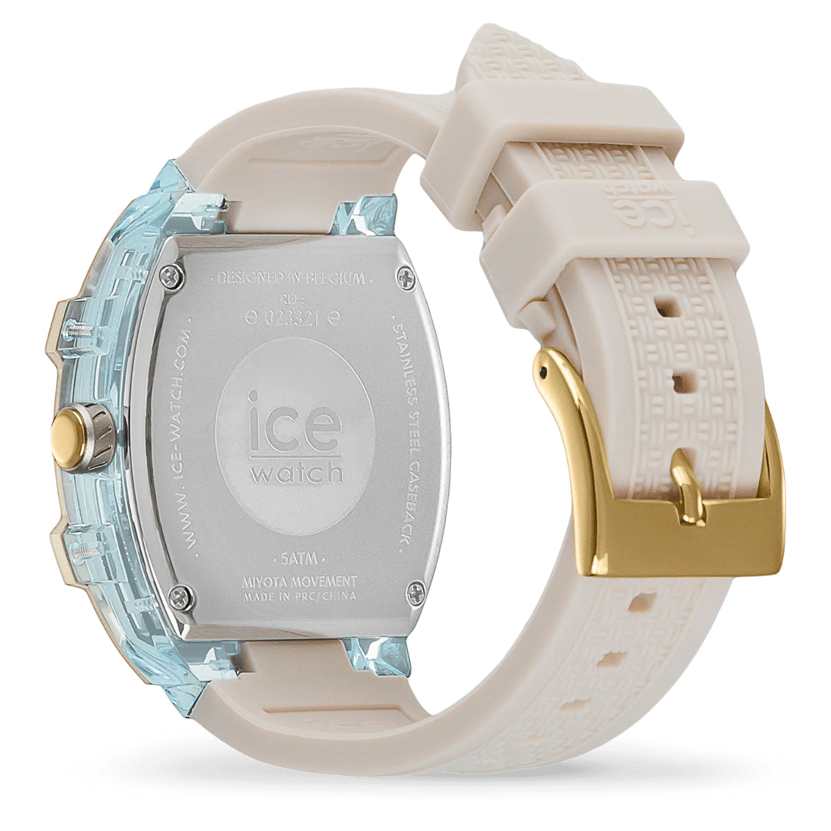 ICE Boliday quartz watch with beige silicone strap, silver case back and ICE logo