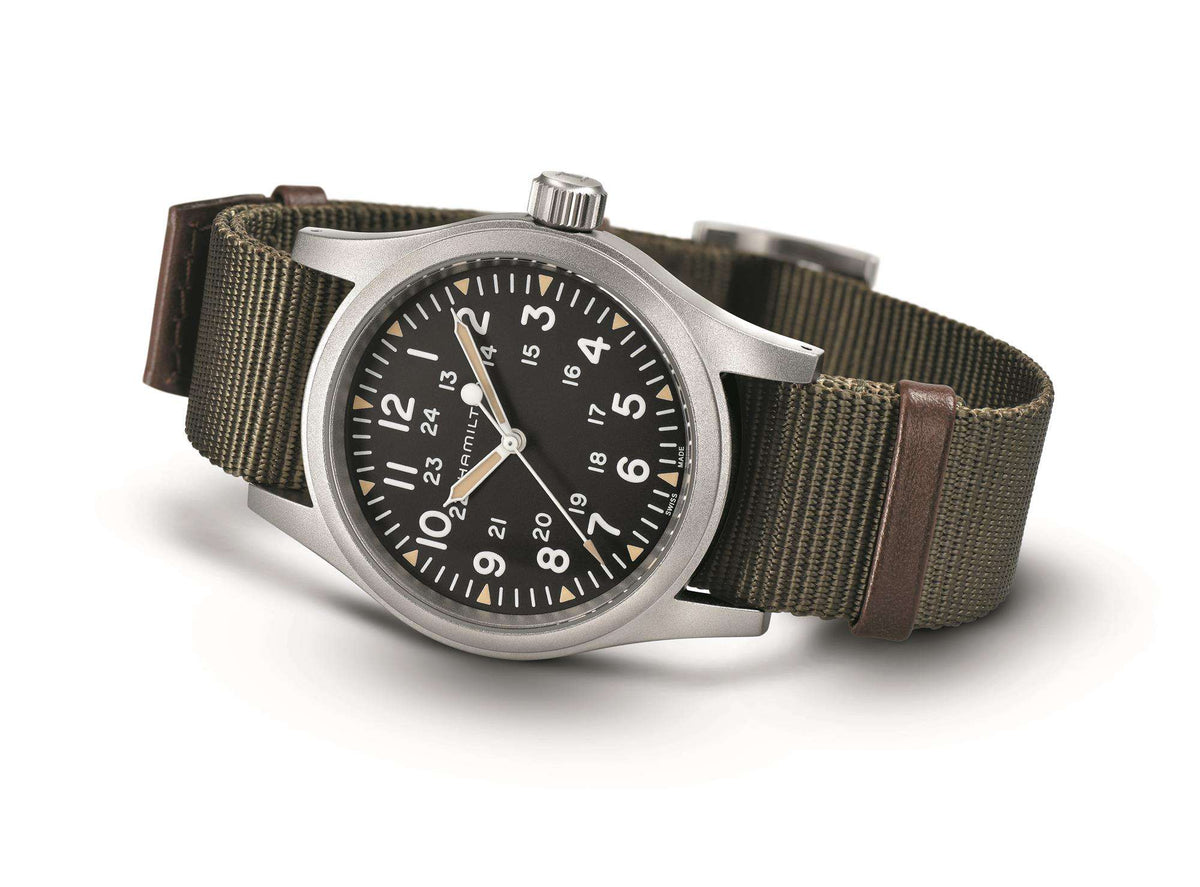 Hamilton Khaki Field Officer Mechanical Grey NATO Strap Men’s Watch H69429931 - WatchNation