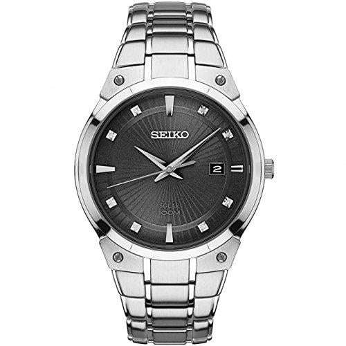 Seiko Solar Black Dial Diamond Indexes Mens Watch SNE429P9 - WatchNation