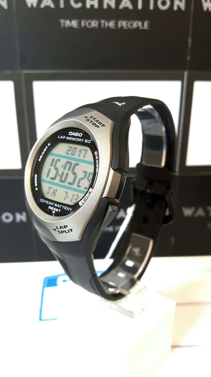 Men's digital sports watch in black with black resin strap and LCD display