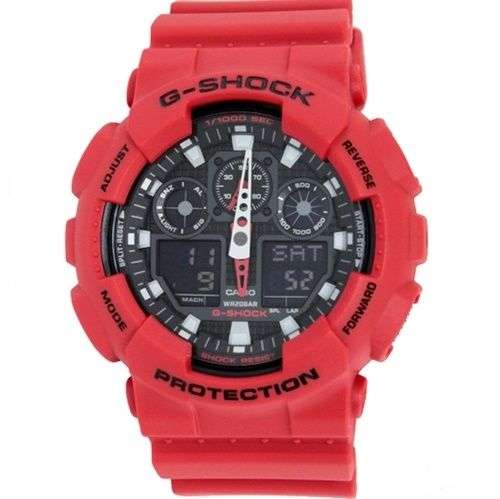 CASIO G-Shock men's wristwatch with red resin strap and black analog-digital face