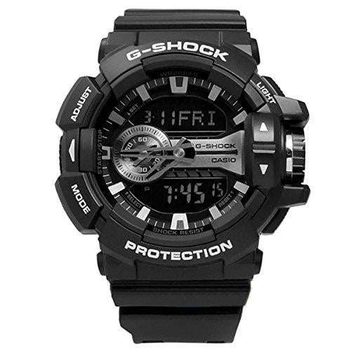 Men's G-Shock quartz watch with black resin strap and black dial, silver details