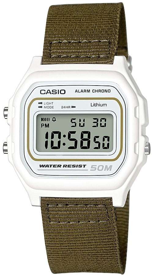 Casio Collection Khaki Fabirc Strap Unisex Alarm Chronograph W-59B-1-3AVEF - WatchNation
