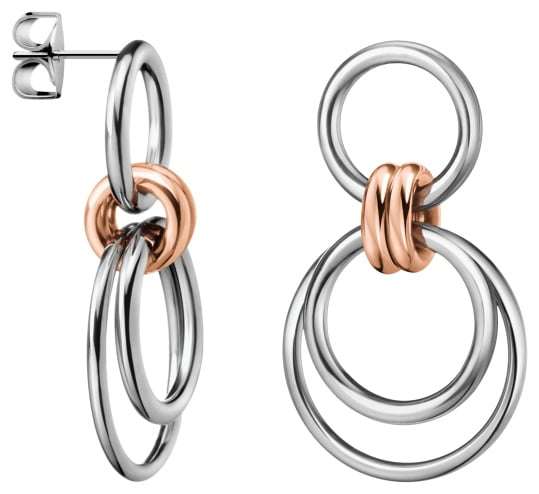 Two-tone stainless steel hoop earrings with rose gold inner rings