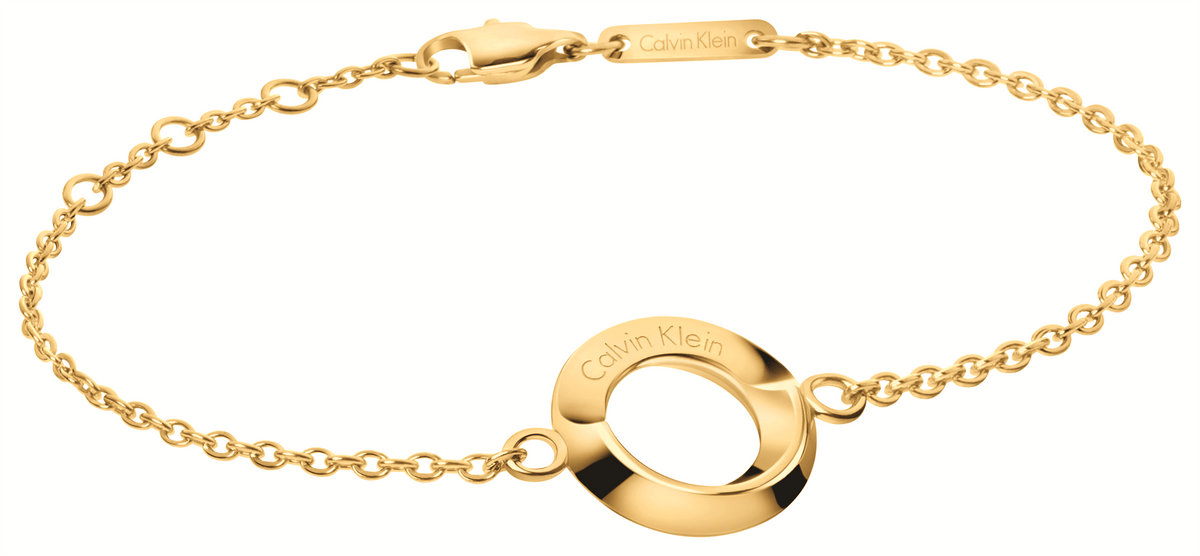Calvin Klein gold-toned bracelet featuring a centered round logo clasp on link chain