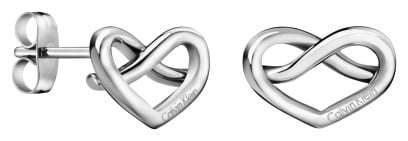 Calvin Klein silver heart infinity stud earrings, stainless steel posts visible