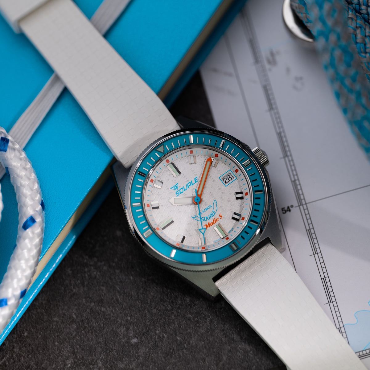 Squale Matic S 39.5mm White Dial Rubber Mens Automatic Watch MATICLBWT.MRWT