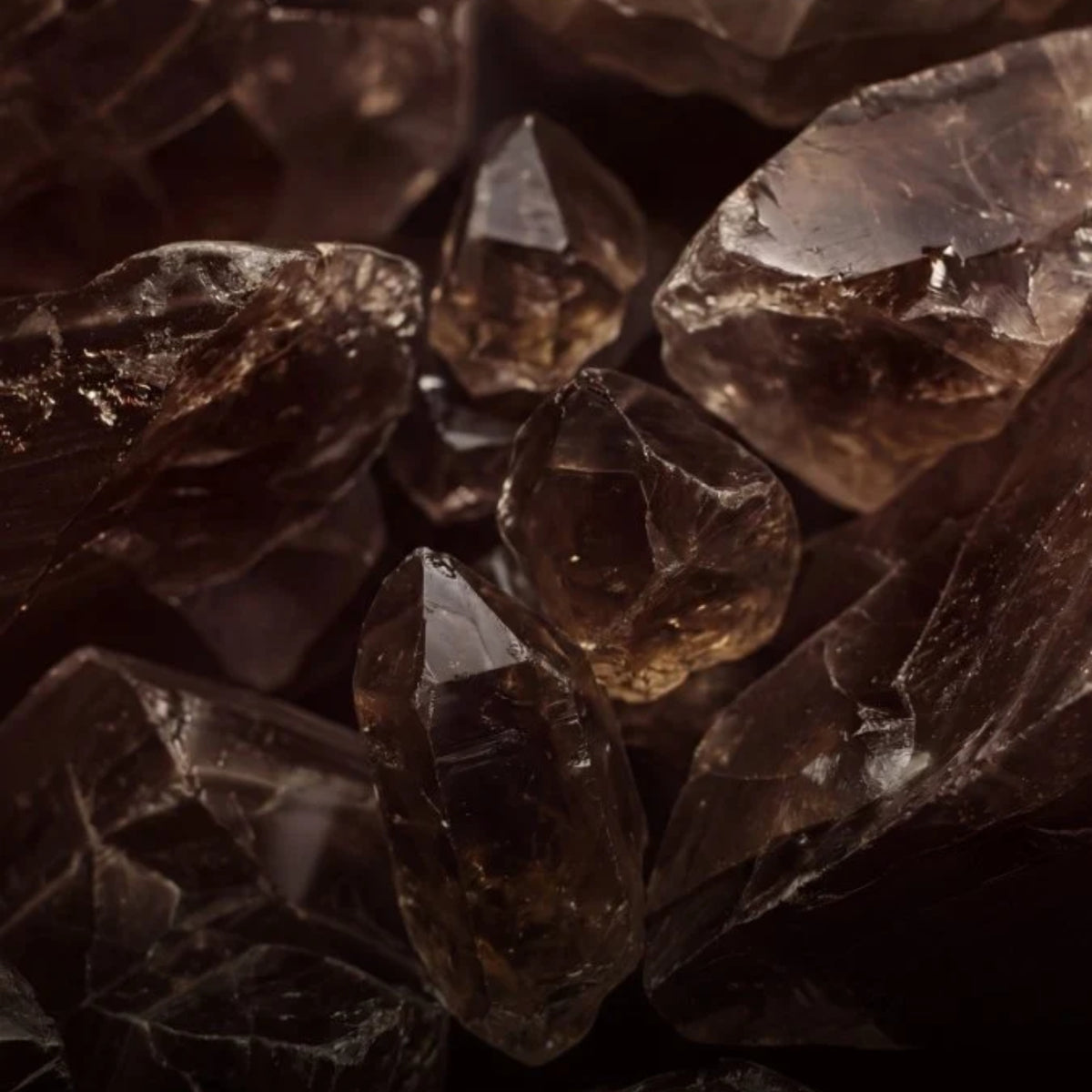 Nivada Grenchen F77 MK2 68060A77 close-up view of raw natural smoky quartz crystal stones
