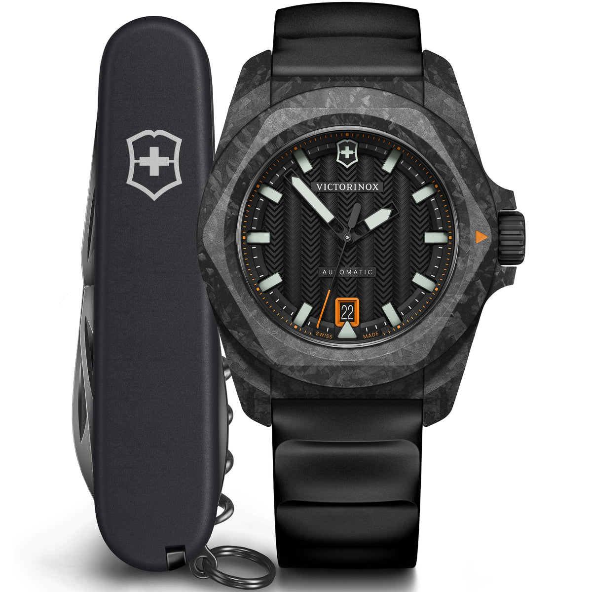 Victorinox I.N.O.X. black dial automatic watch 242023.1 front view
