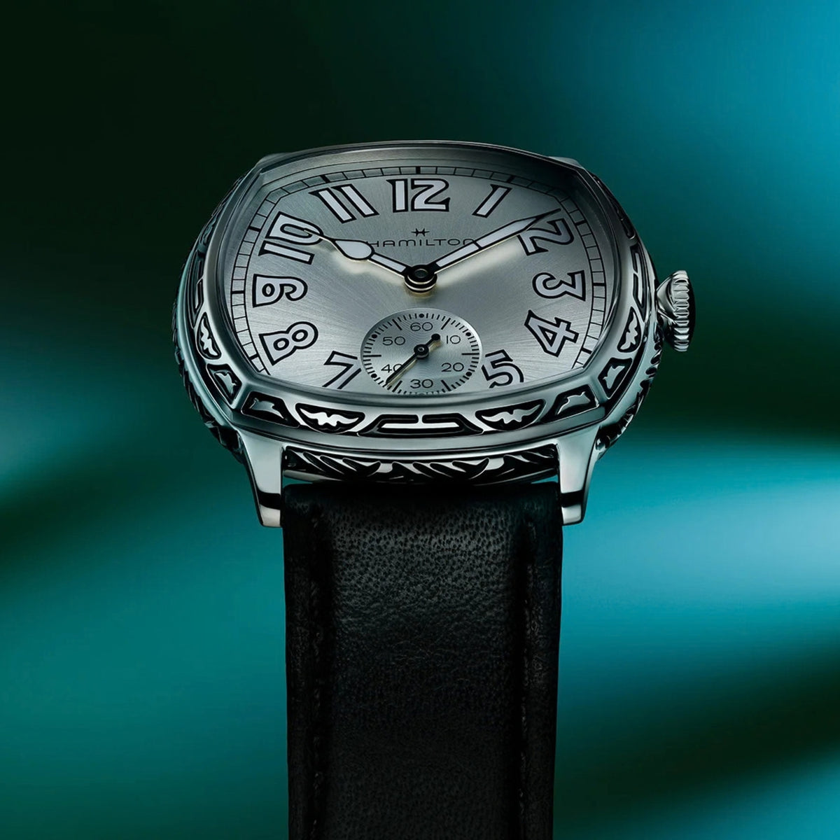 Hamilton American Classic Cushion Mechanical 34mm Silver Dial Leather Mens Manual-Wind Watch H36149710