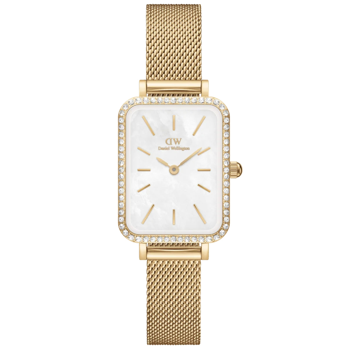 Daniel Wellington Quadro gold-tone watch with square mother-of-pearl dial and crystal bezel