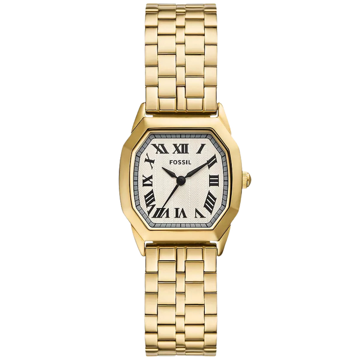 Ladies quartz watch with gold-tone metal link bracelet and Roman numeral cream dial