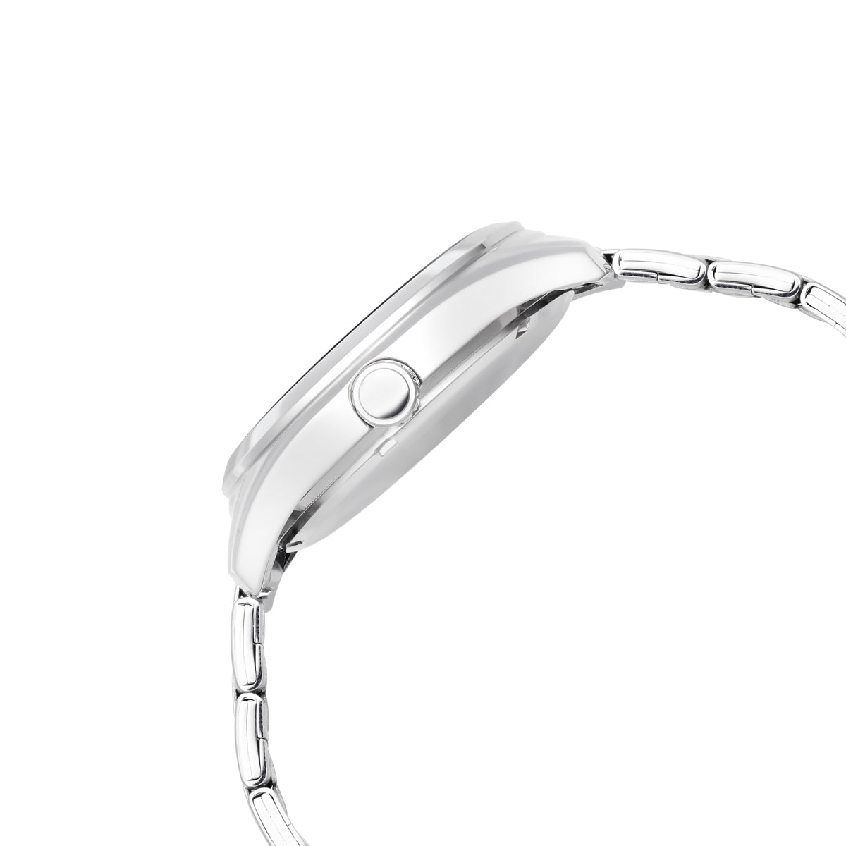Lorus solar men's wristwatch side profile with silver-tone case and crown