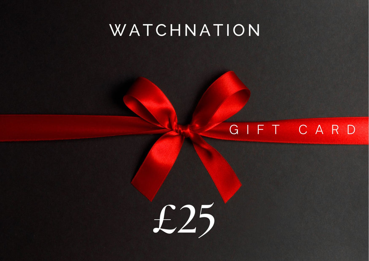 WatchNation digital gift card with red ribbon bow and £25 value