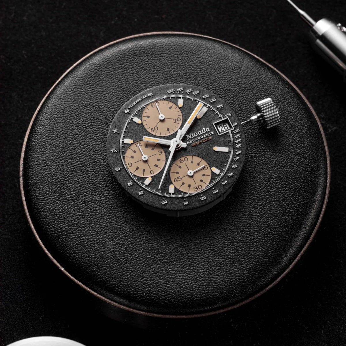 Nivada Grenchen Autochron 77001Q01 watch movement and dial detail