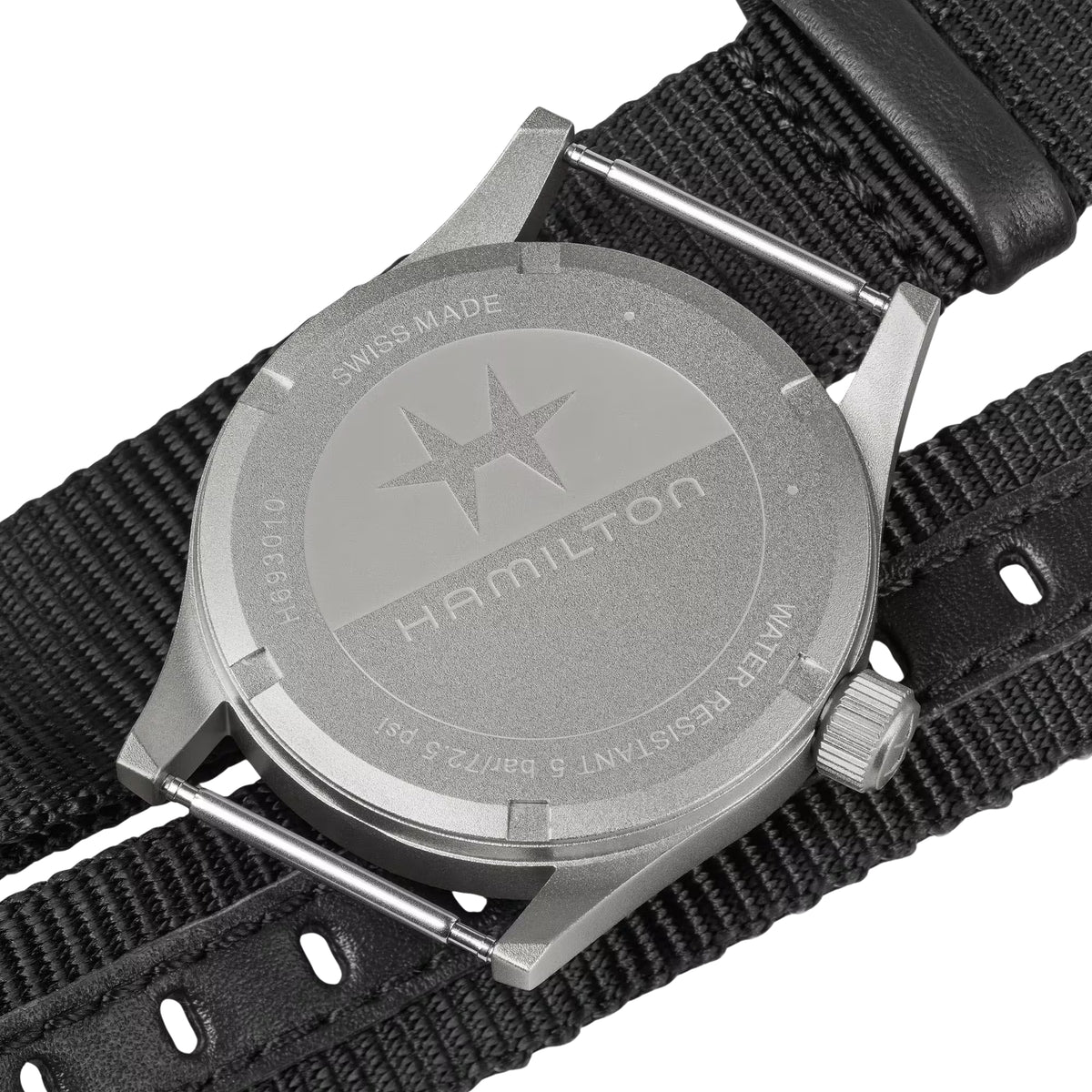 Hamilton Khaki Field H69301430 black NATO strap and 33mm case  back profile
