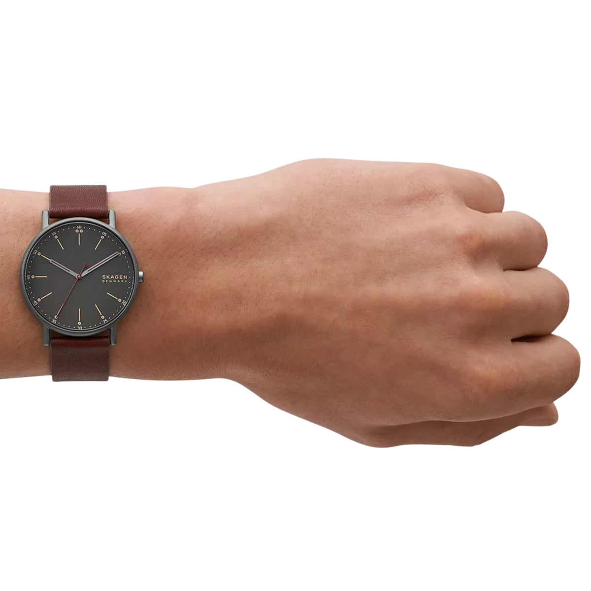 Skagen Signatur Cherry Wood Leather Strap Black Dial Men’s Watch SKW6860