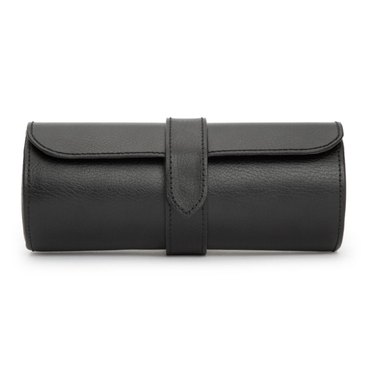 Triple watch roll in black leather with snap-strap closure, WOLF BLAKE branding
