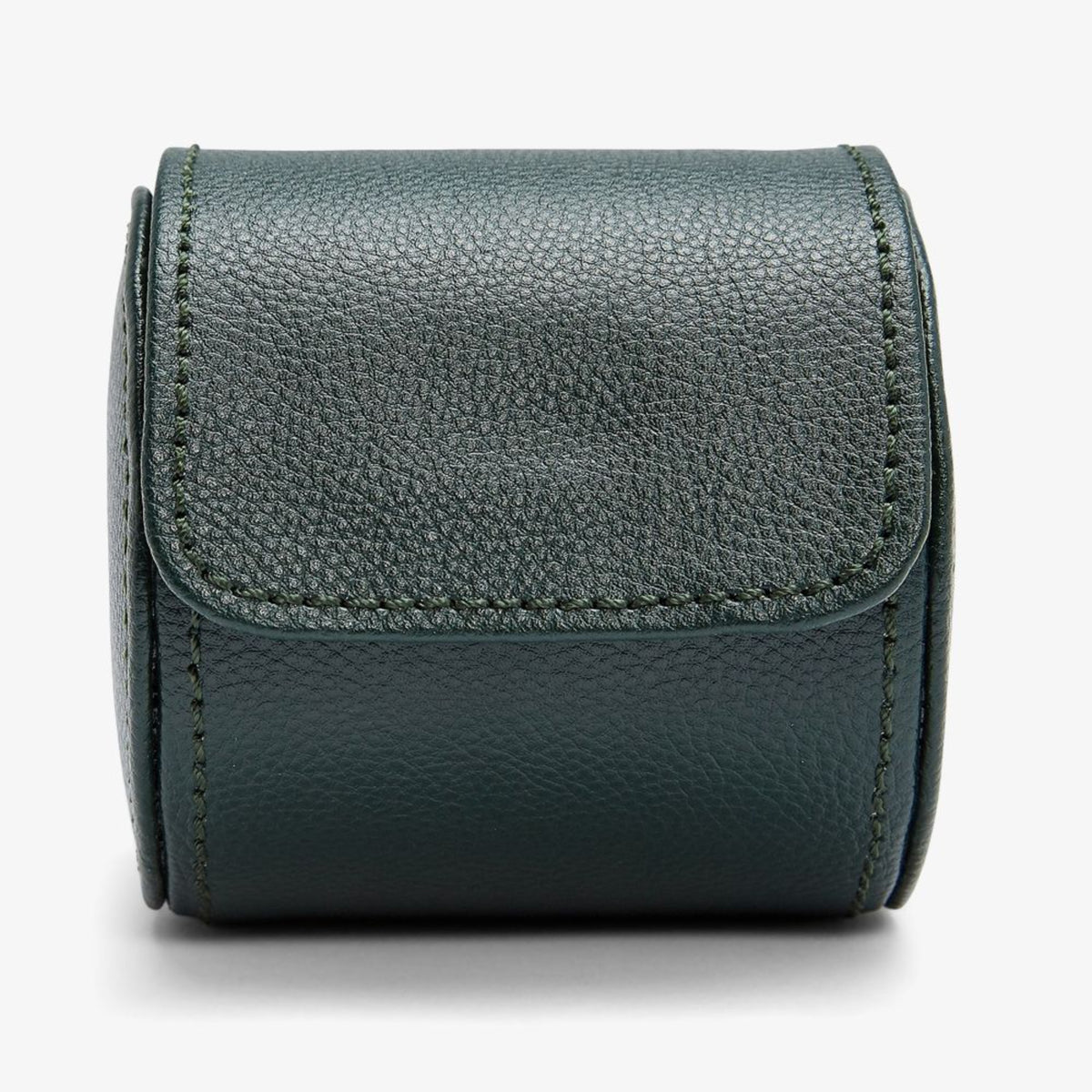 Single watch roll dark green leather with front flap and rounded top-stitching seam