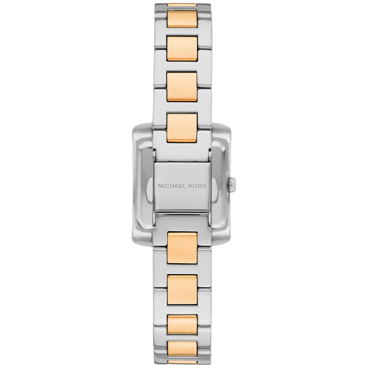 Michael Kors ladies steel quartz watch with gold-tone accents and mother-of-pearl dial