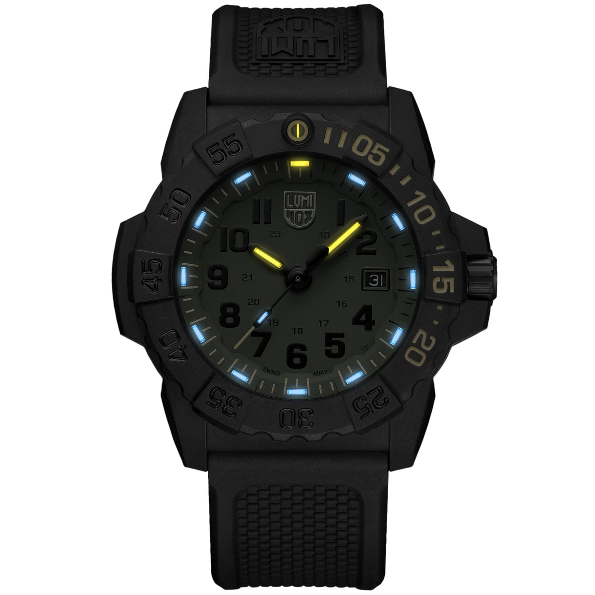 Luminox Navy SEAL Foundation 45mm rubber quartz watch with dark case and green dial