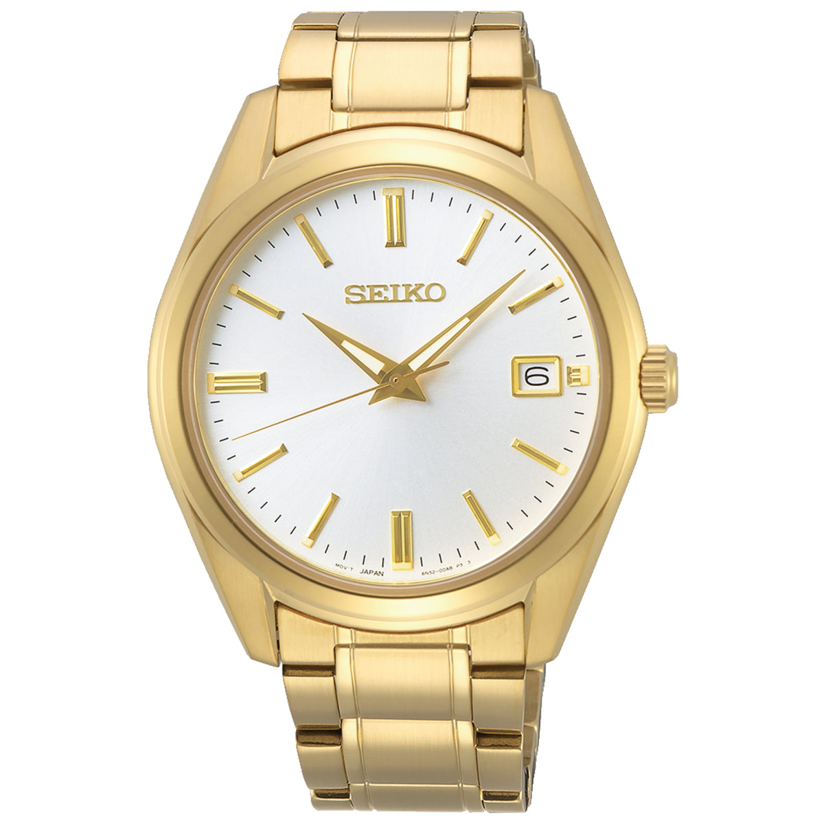 Seiko Essentials 40mm gold-tone white dial steel quartz watch SUR314P1 front view