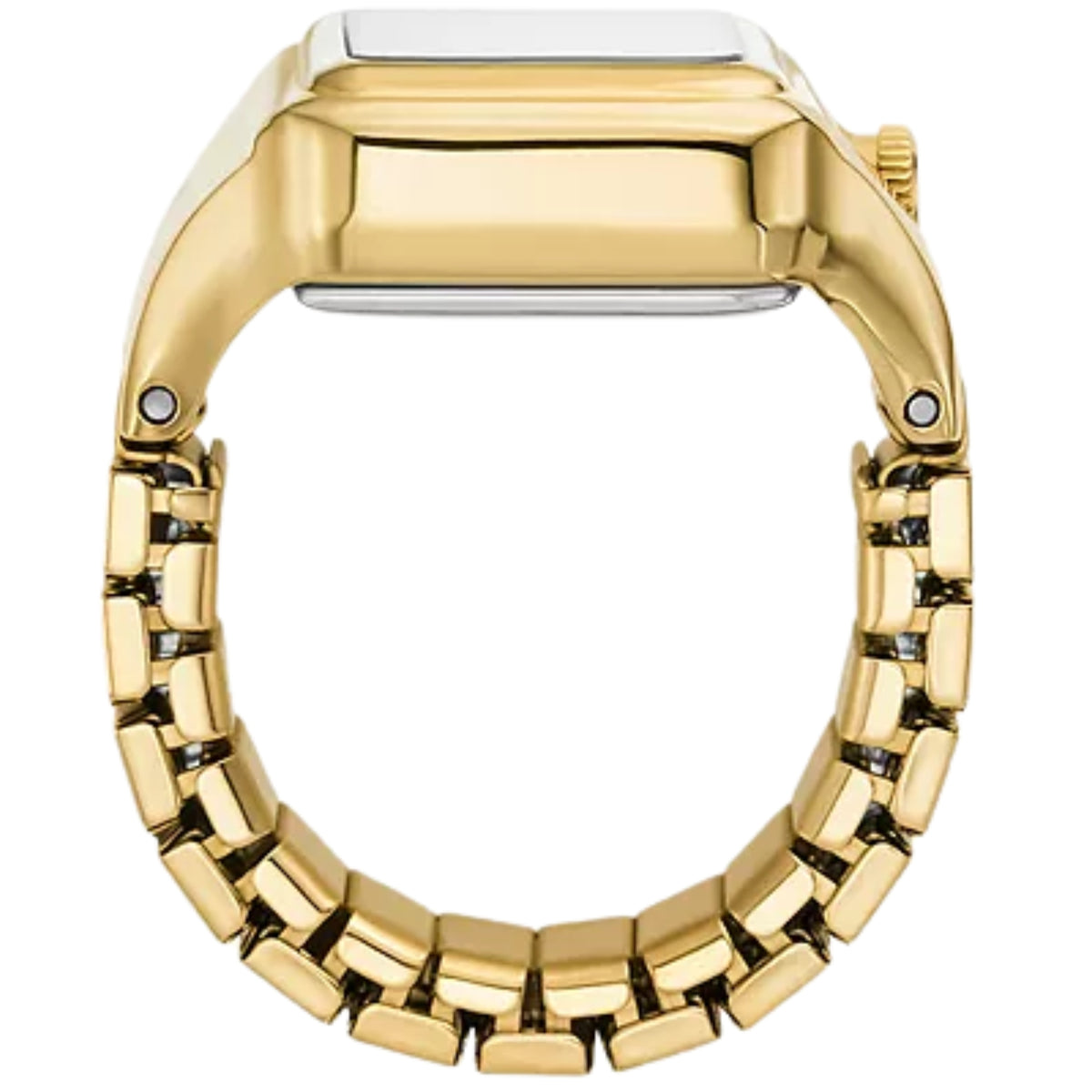 Side view of the Fossil Watch Ring ES5343 showcasing the gold-tone steel expansion band and slim profile construction