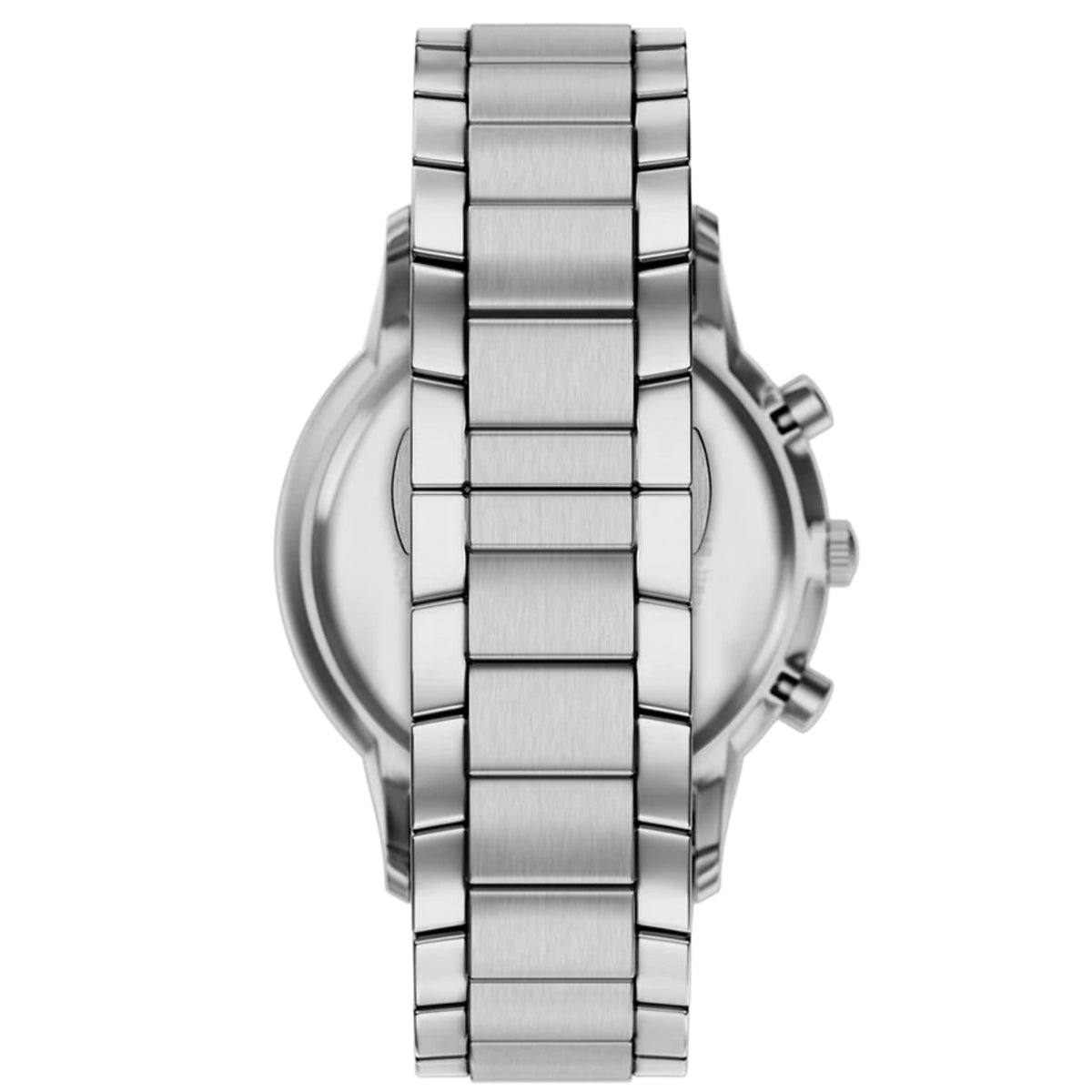 Back view of the Emporio Armani Archetipo AR11819 watch showcasing the brushed stainless steel bracelet links