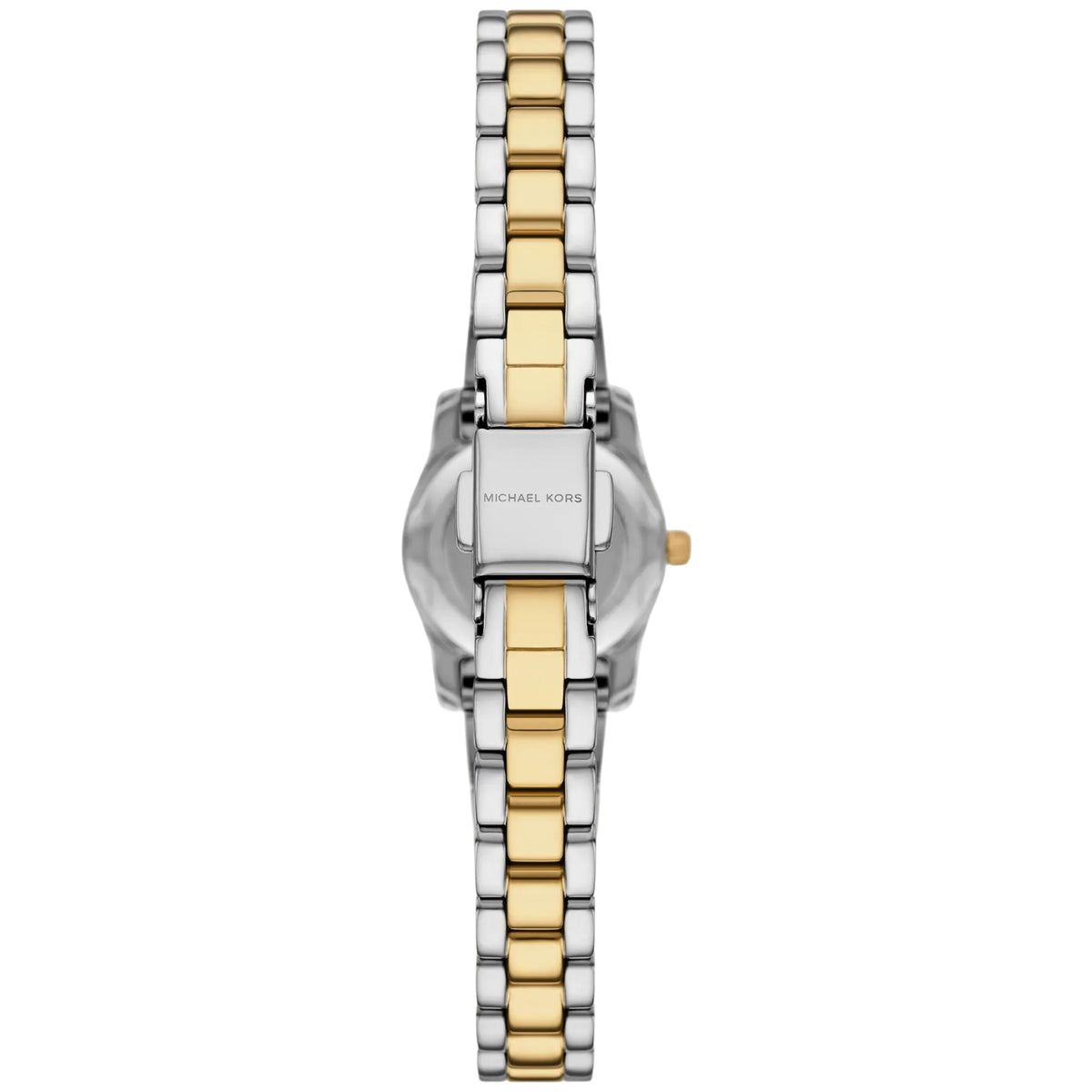 Two-tone steel quartz watch with silver dial and gold-accent link bracelet