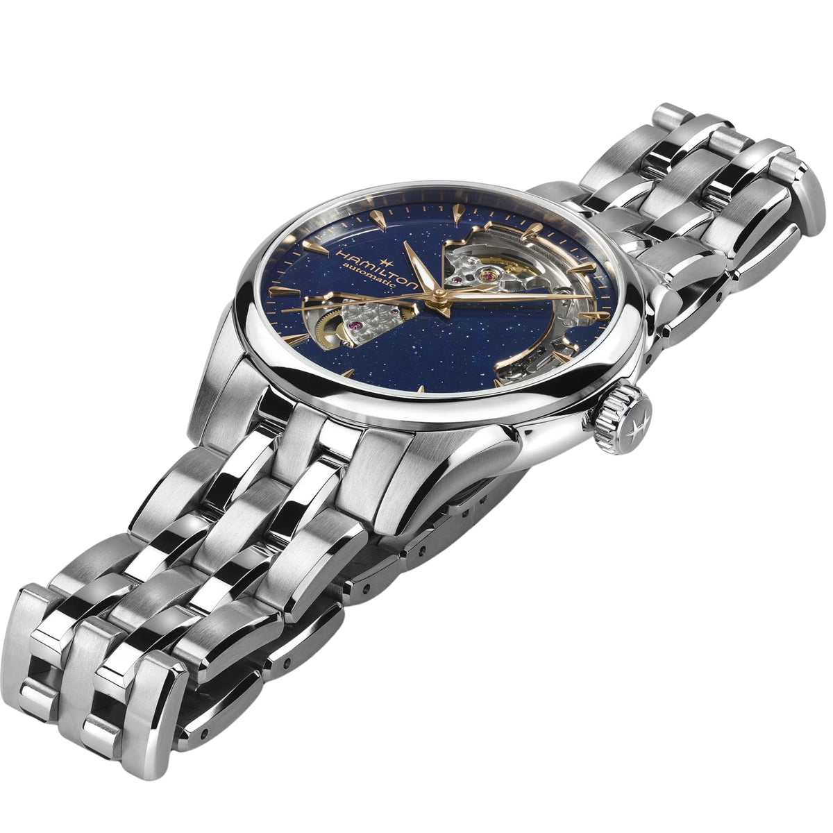 Montre automatique Hamilton Jazzmaster 36mm cadran bleu cœur ouvert acier H32215142