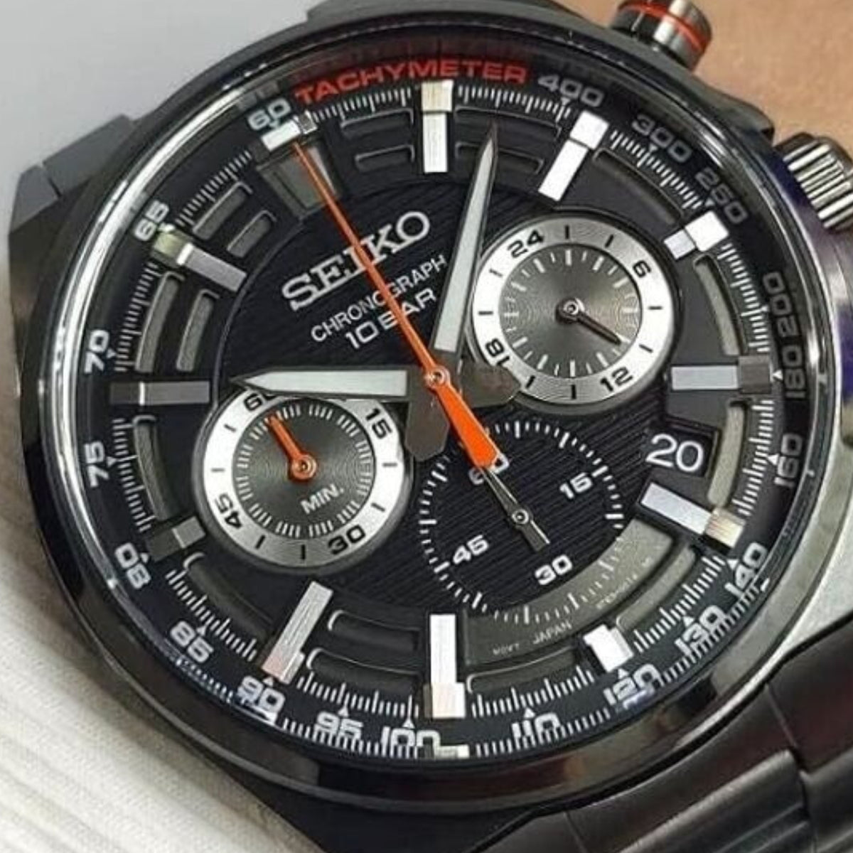 Seiko Essentials 41mm SSB399P1 black dial with multiple subdials and LumiBrite hands close-up