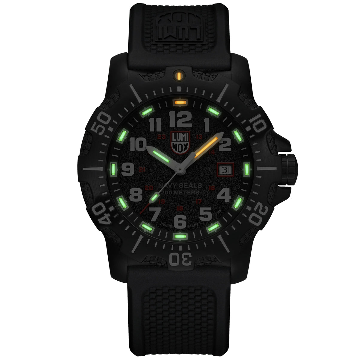 Men's Luminox Navy SEAL watch, black dial with green accents, rubber strap