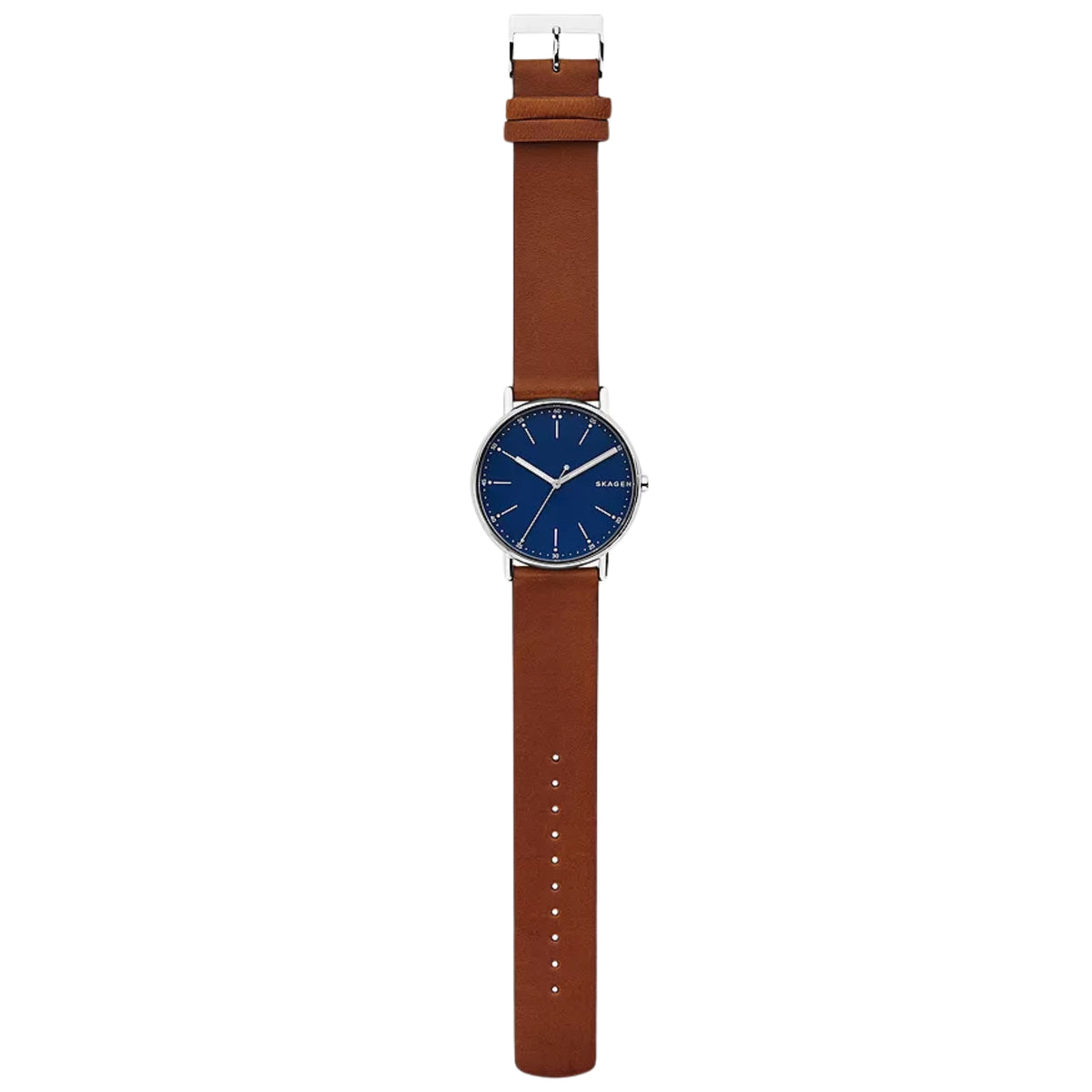 Skagen Signatur Mittelbraunes Lederarmband Tiefblaues Zifferblatt Herrenarmbanduhr SKW6355