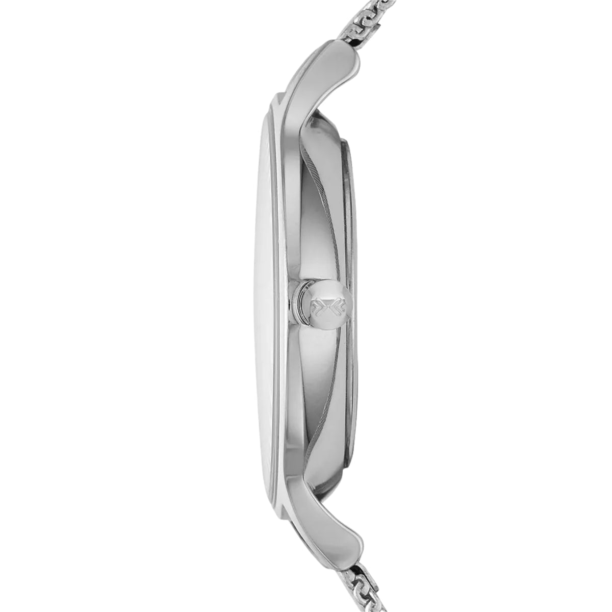 Slim side profile of the Skagen Anita Lille SKW2307 ladies watch highlighting the polished steel case and crown