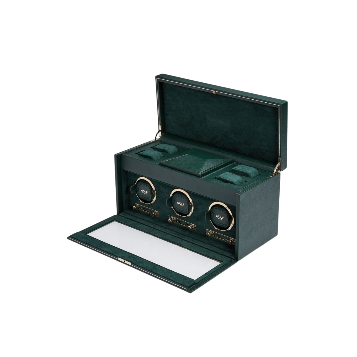 WOLF British Racing Green Triple Watch Winder with Storage 792341