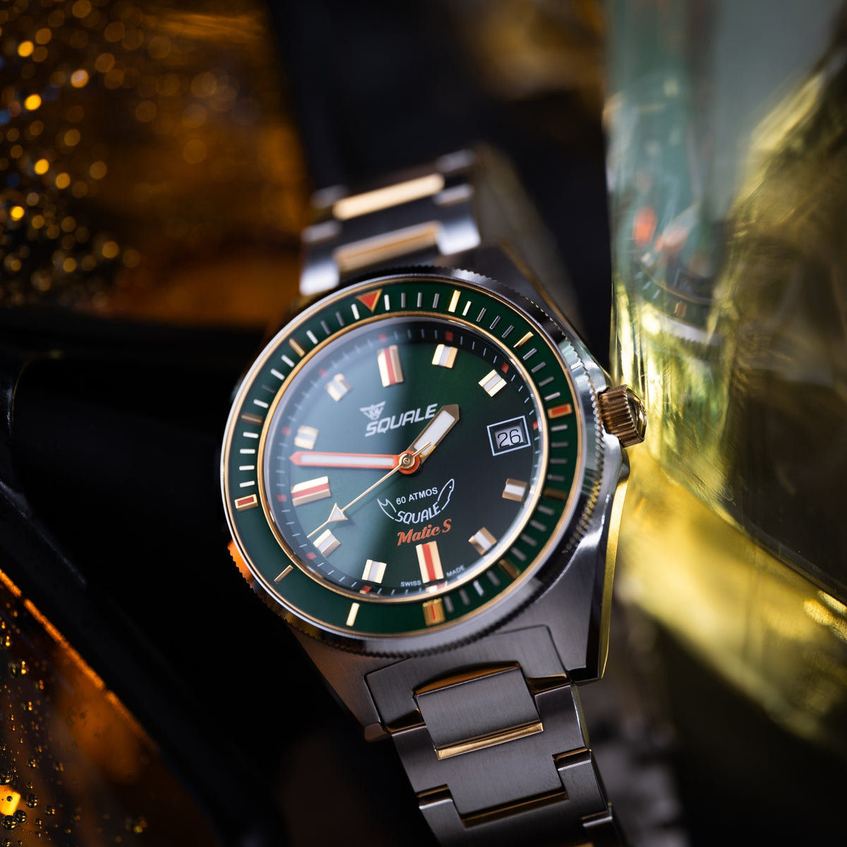 Squale Matic S 39.5mm Green Dial Steel Mens Automatic Watch MATICGGRGR.SSBI