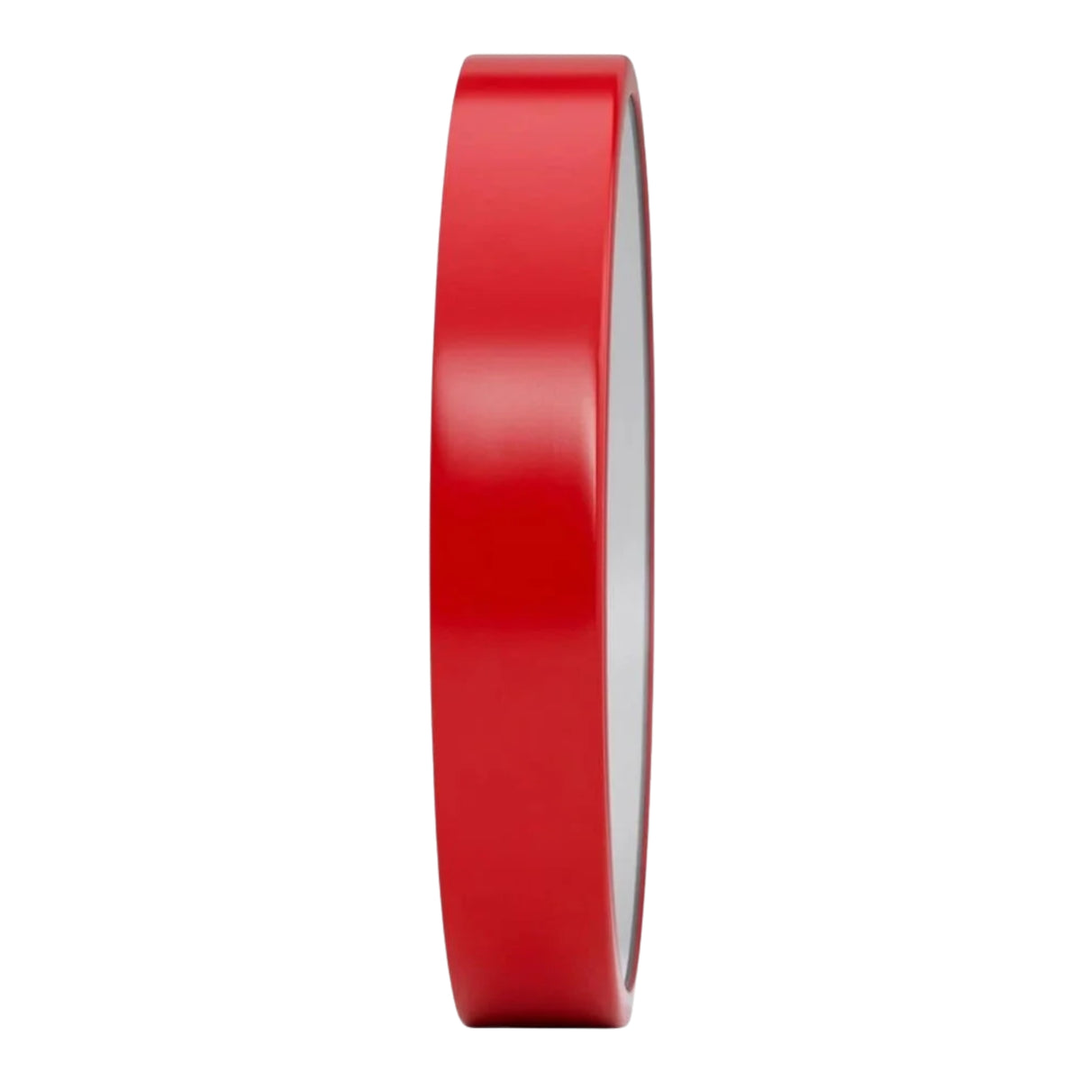 Side profile showing the depth of the red Mondaine wall clock A990.CLOCK.11SBC