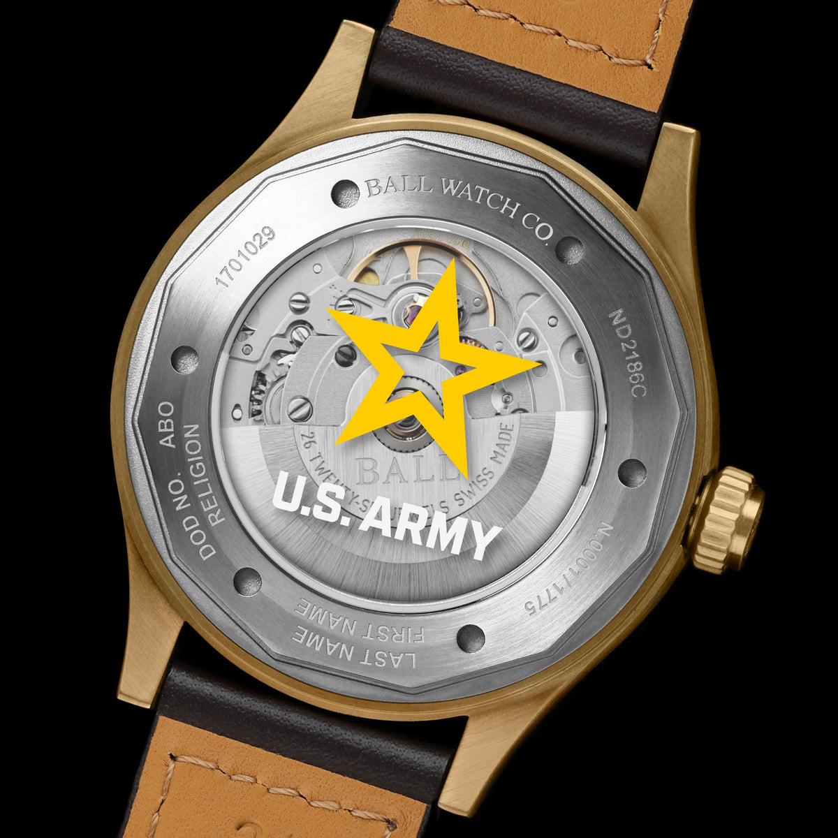 BALL Engineer III 'Army' 43mm Limited Edition Black Dial Leather Mens Automatic Watch ND2186C-L4C-BK