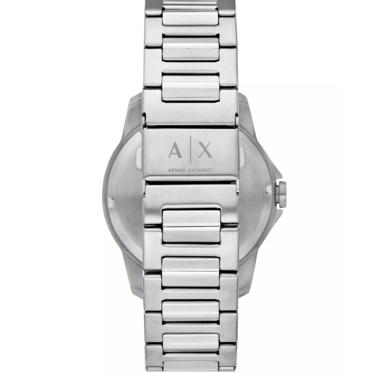 Armani Exchange Banks AX1767 stainless steel link bracelet and engraved clasp detail