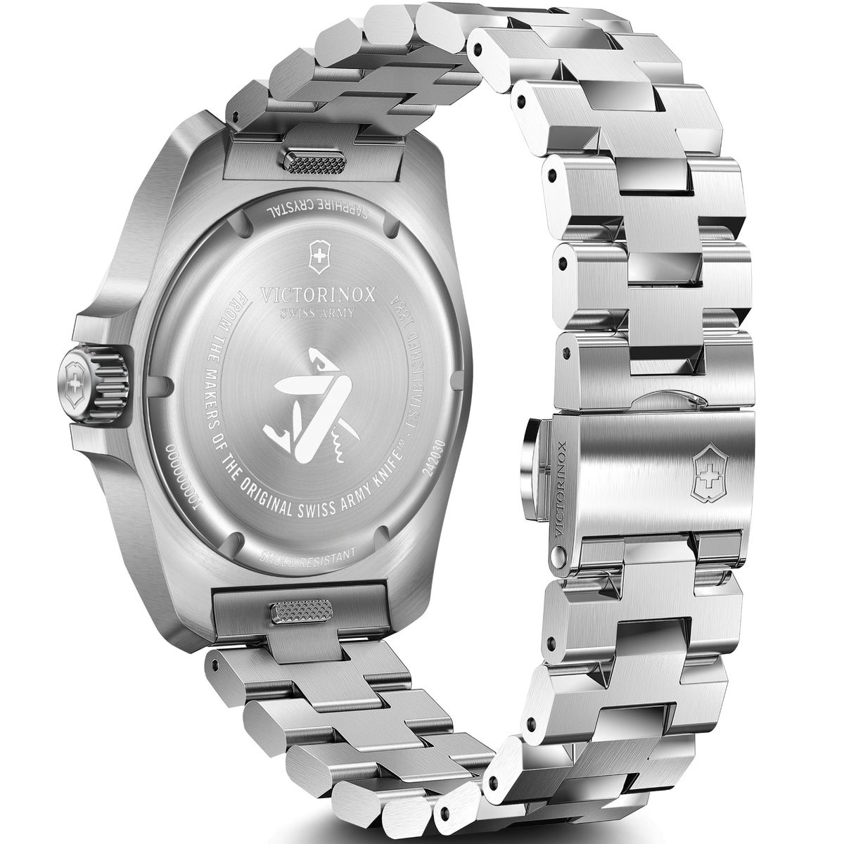 Victorinox 242030 stainless steel bracelet and deployant clasp detail  