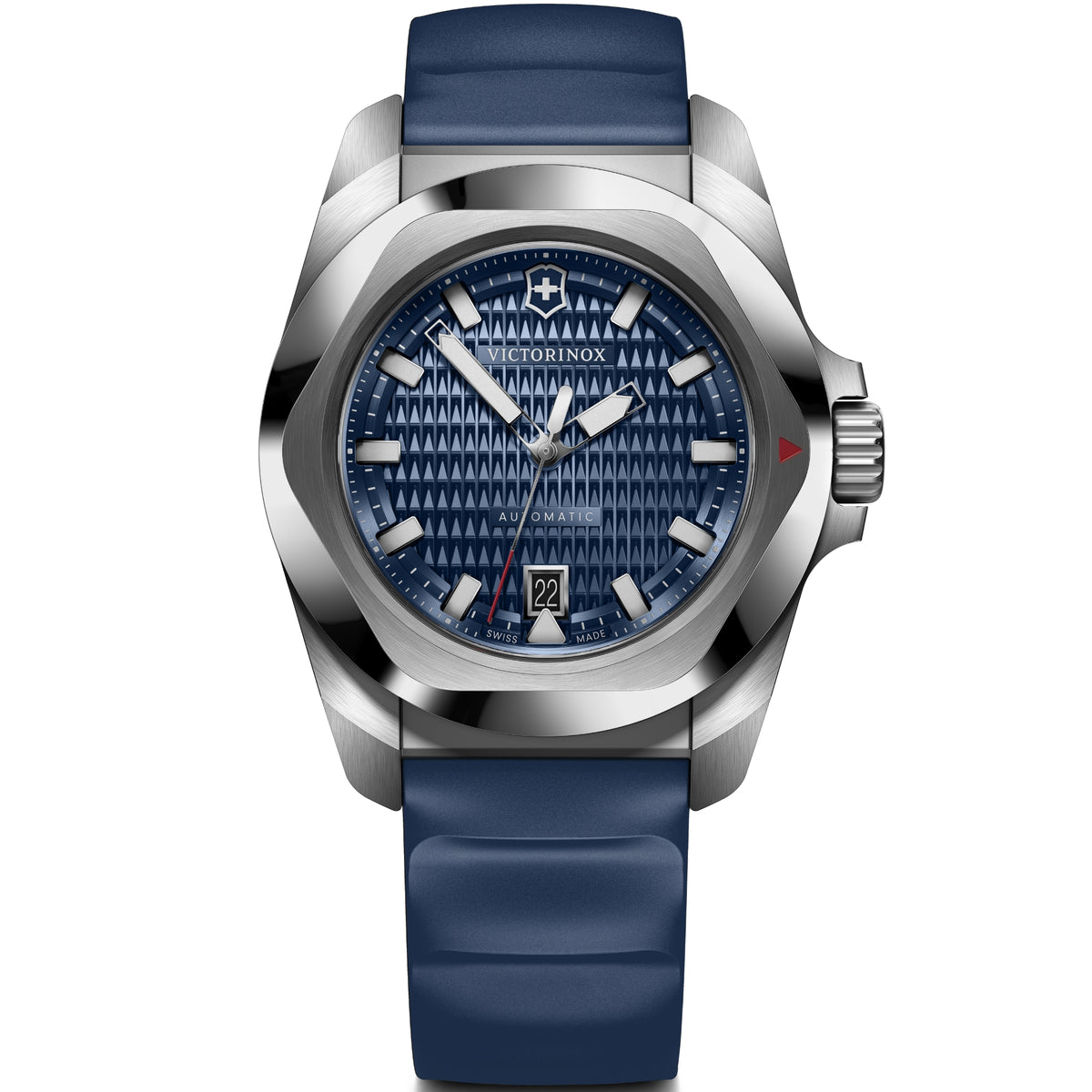 Victorinox I.N.O.X. 41mm Automatic blue dial wood strap watch 242018.1 front view 