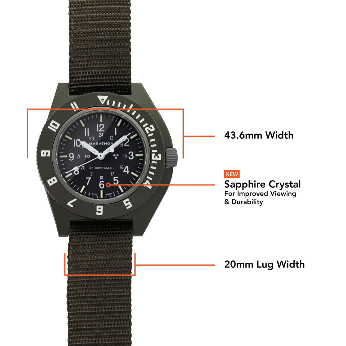 Orologio da uomo Marathon Pilot's Navigator Sage Green quarzo quadrante nero WW194001SG-0002